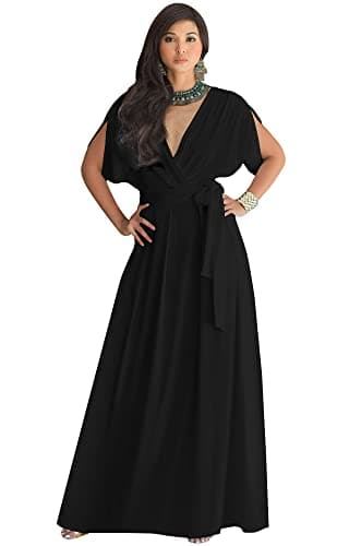 KOH KOH Plus Size Womens Long Formal Short Sleeve Cocktail Flowy V-Neck Casual Bridesmaid Wedding Party Guest Evening Cute Maternity Work Gown Gowns Maxi Dress Dresses, Black 3XL 22-24