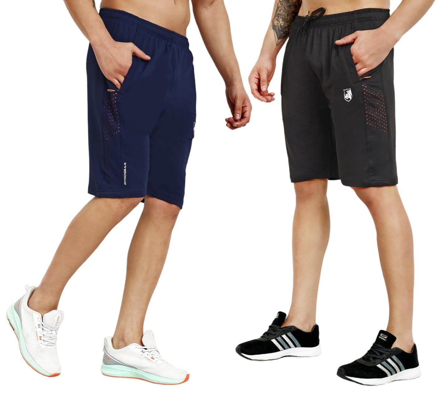 RynoGear Stylish Shorts for Men with Zipper Pocket for Sports and Daily Home Wear (Pack of 2) (M, Black & Navy Blue)