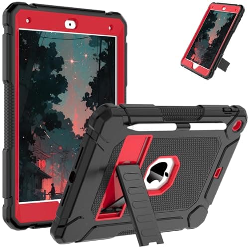 AVAWO Case for iPad 9th/8th/7th Generation(10.2 inch, 2021/2020/2019), Heavy Duty Military Grade Shockproof Protective Cover with Built-in Stand/Pencil Holder for i Pad 9/8/7 Gen, Black and Red