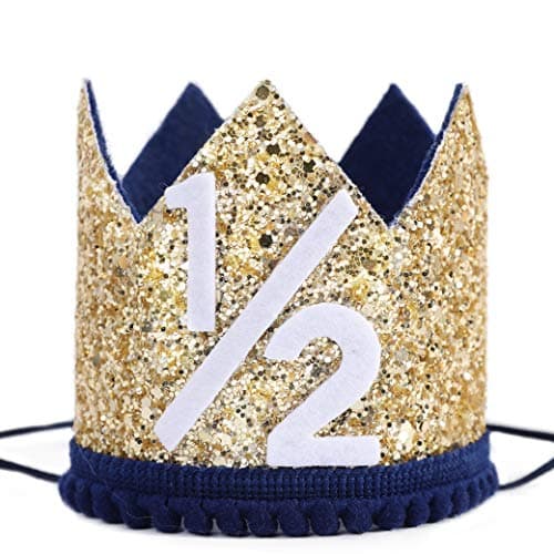 WAHAWU Navy Blue Half Birthday Party Crown 12 Golden Birthday Party Hat Happy Birthday Crown for Kids Party Photo Prop Party Decorations