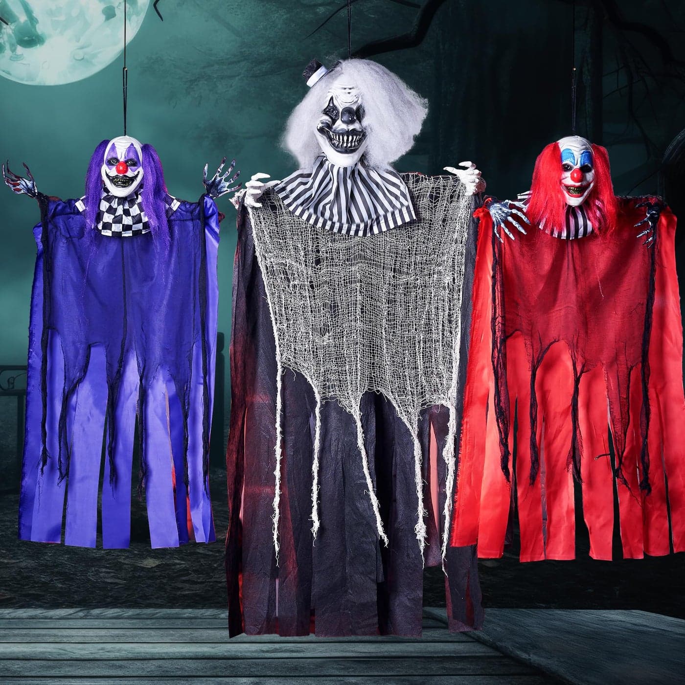 JOYIN 3 Pcs Hanging Clown Decor Halloween Decorations Outdoor Party Supplies Props Haunted House Front Porch Yard Garden Lawn Patio Scary Horror