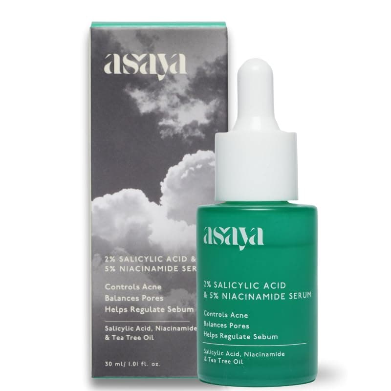 Asaya 2 Salicylic Acid Face Serum 5 Niacinamide Tea Tree Oil Reduces Acne Blackheads Whiteheads Unclogs Pores Regulates Sebum Fights Active Breakouts Prevents Future Acne Antibacterial AntiInflammatory Lightweight QuickAbsorbing NonGreasy For Oily AcneProne Oily Dry Sensitive Skin 30ml