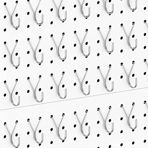 HUHOLE Pegboard Hooks, J-Hook, 1 Inch Silver Hooks 80 Pack, Ideal Display Pegs for Hanging Jewelry, Necklaces, Keys, Retail Items, Small Tools, Will Not Fall Out, Fit 1/8”, 3/16” Peg Boards
