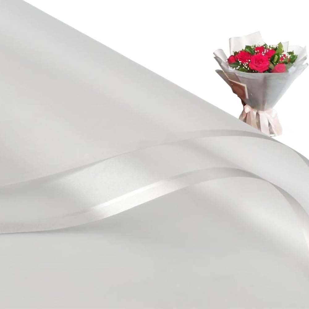 20 Pcs Silver border Flower Wrapping PaperWaterproof Valentines Day Bouquet Wrapping Paper 23x23Inch Used for DIY Crafts Gift Packaging Flower Shop Bouquet Packaging