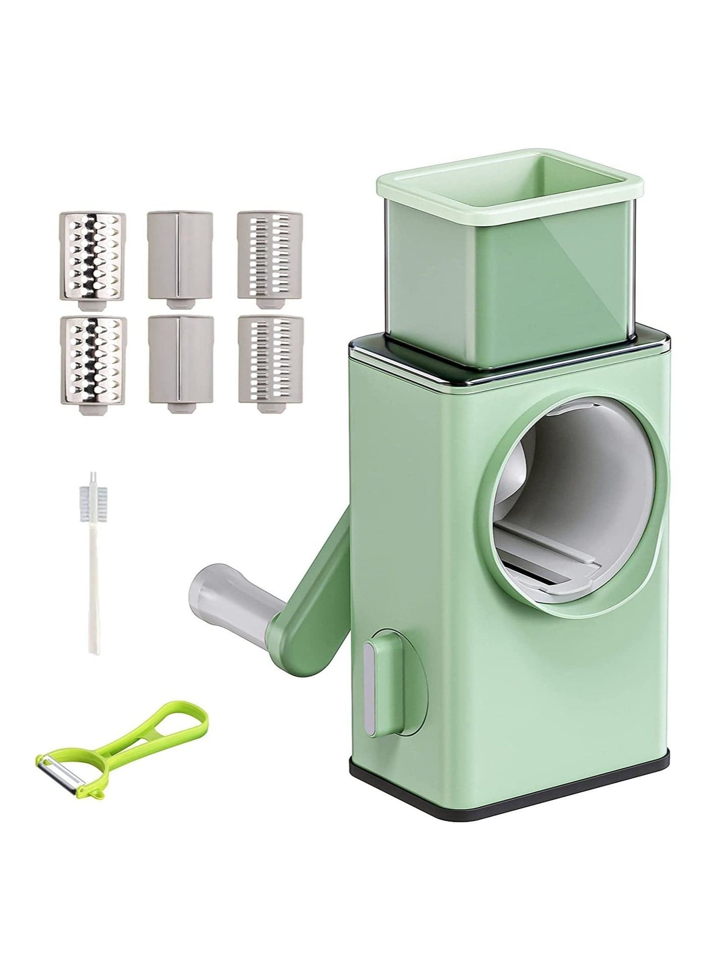 Rotary Vegetable Cutter + Cheese Grater - Vegetable Shredder Round Slicer, Grater, Salad Maker - Large Feed Port - Suction Base - Vegetable, Fruit, Cookie,