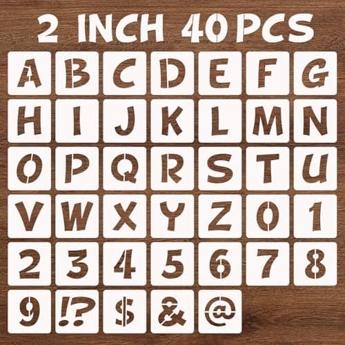 BAMIDELE 2 Inch Letter and Number Stencils 40 Pcs Reusable Plastic Alphabet Spray Paint Stencils for Painting on Wood Wall Fabric Rock Chalkboard Door Porch Signage DIY Craft Decoration