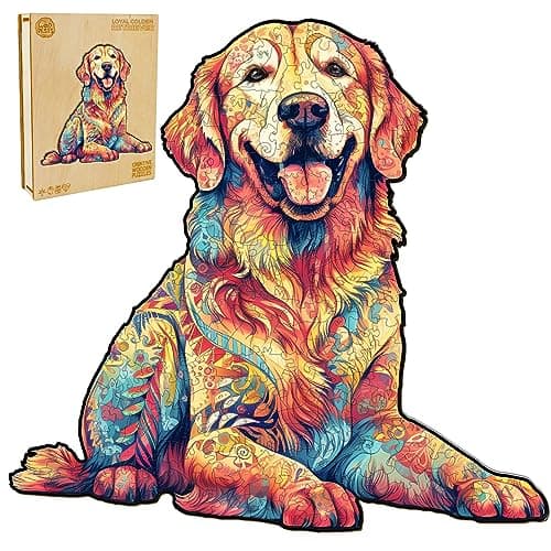 WOODBESTS Wooden Puzzles for Adults Loyal Golden Retriever Dog Wooden Jigsaw Puzzle Unique Animal Wood Puzzles Adult Xmas Gifts for Puzzle Lovers300 Pcs L 157x149