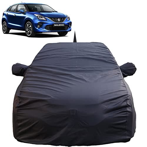 Autofact Baleno Waterproof Car Cover with Mirror & Antenna Pockets, Grey Color, 4x4 American Matty,Triple Stitched, Compatible with Maruti Baleno Car Cover (2015 to 2024), Baleno Car Accessories