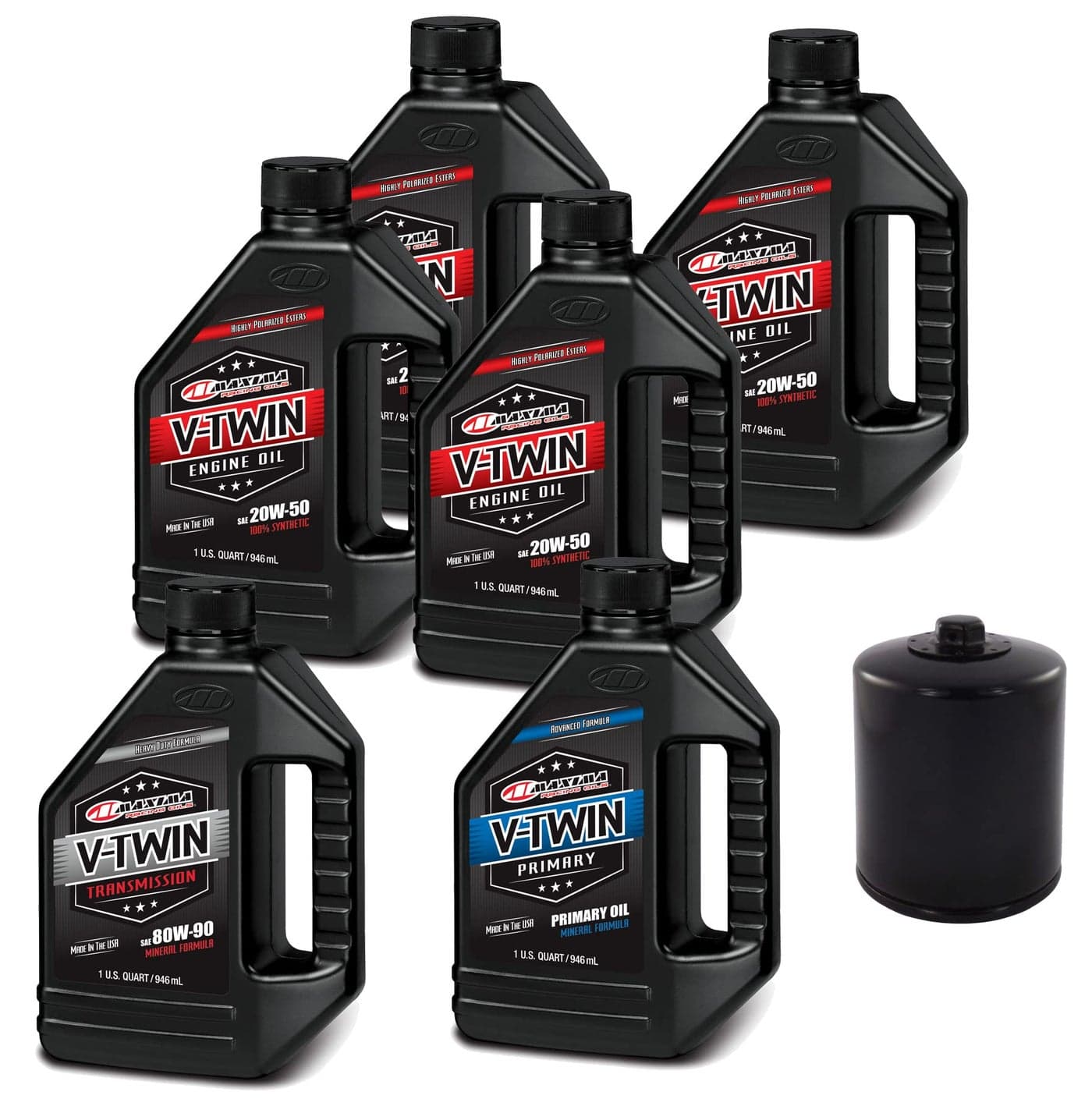 VTwin Oil Change Kit Synthetic wBlack Filter Twin Cam