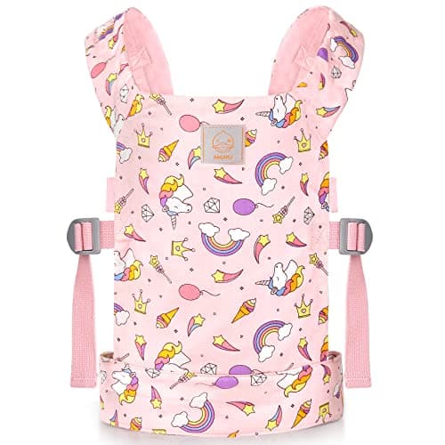GAGAKU Baby Doll Carrier for Kids, Stuffed Animal Carrier Reborn Baby Dolls Carrier with Adjustable Straps, Baby Doll Accessories - Pink (Stars)