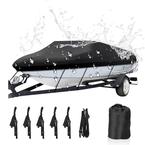 NEVERLAND Trailerable Boat Cover Waterproof Heavy Duty Marine Grade Polyester Canvas Fits V Shape/V-Hull and Tri-Hull Runabouts, Pro-STYL, Bass Boats (Boat Length 17-19ft, Beam Width up to 102",Black)