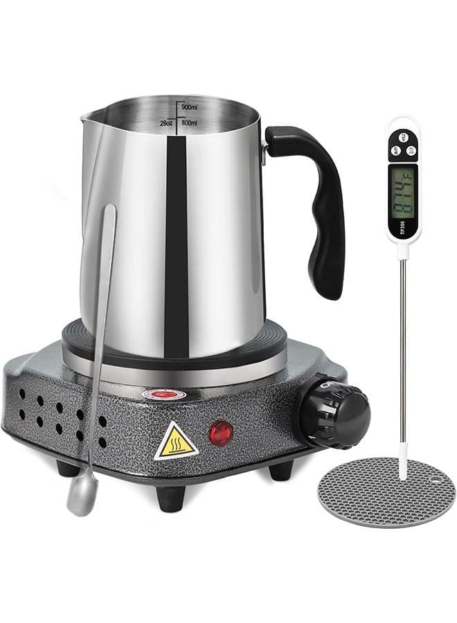 Candle Making Kit with Electronic Hot Plate, Candle Making Kit for Adults, DIY Starter Candle Making Supplies, with 900ml Candle Make Pouring Pot, Stirring Spoon,Thermometers