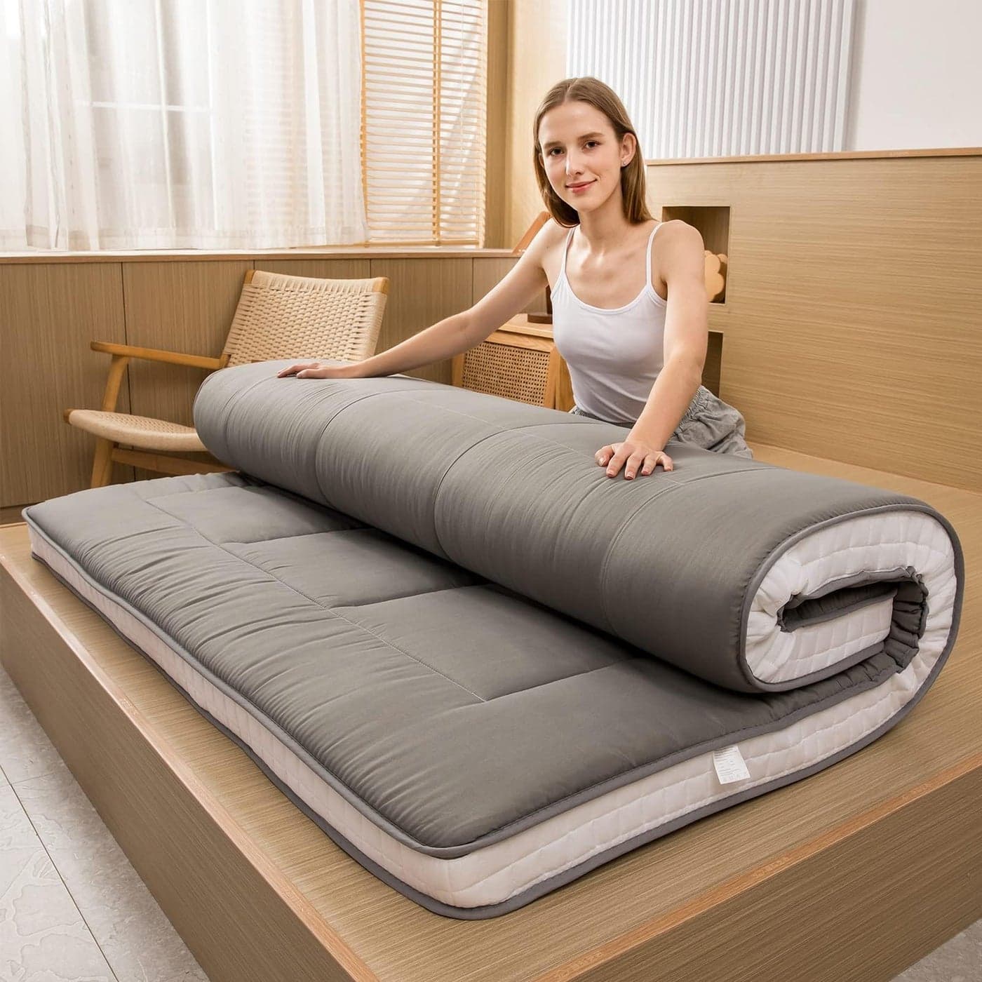 MAXYOYO Twin Bed Mattress Japanese Floor Futon Mattress Twin Tatami Pad Camping Floor Bed Topper Easy to Foldable and Portable Futon Single Mat Dark Grey