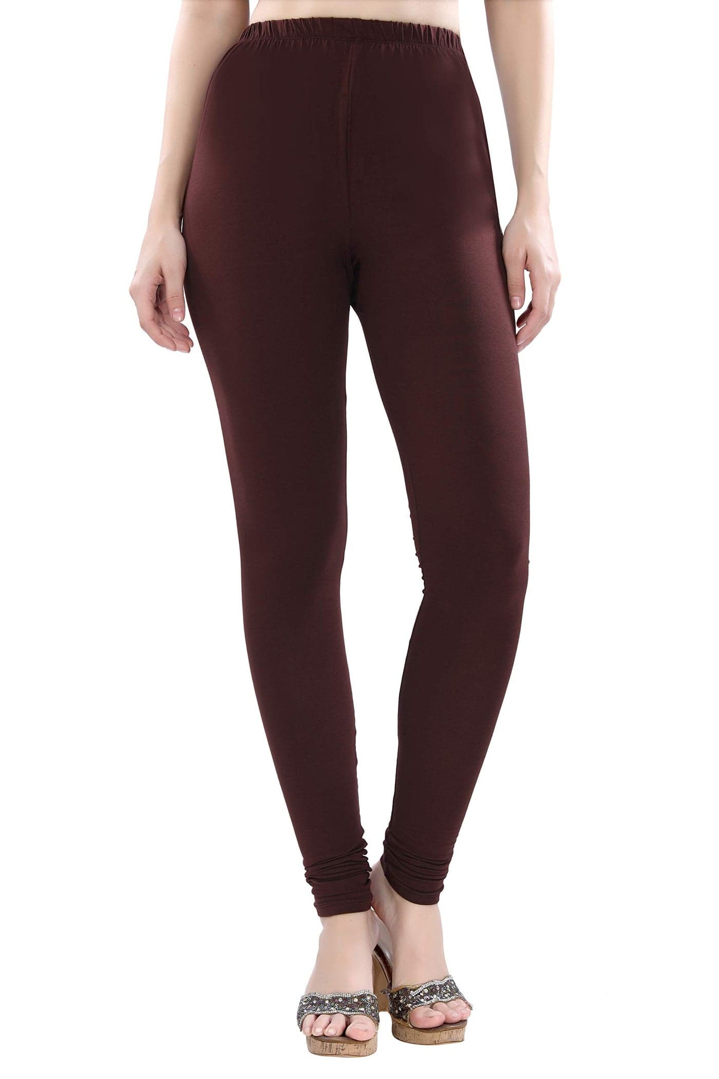TRASA Women's Ultra Soft Cotton 4 Way Stretchable Churidar Solid Regular and Plus 20 Colours Leggings s and Girls -Size :-3XL, Colour - Brown, High Rise