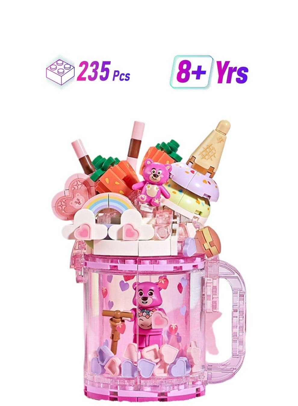 235 Pieces, Girl'S Ice Cream Ice Cream Milk Tea Cup Set Building Block Toys, Assembly Model, Gift For Boys And Girls