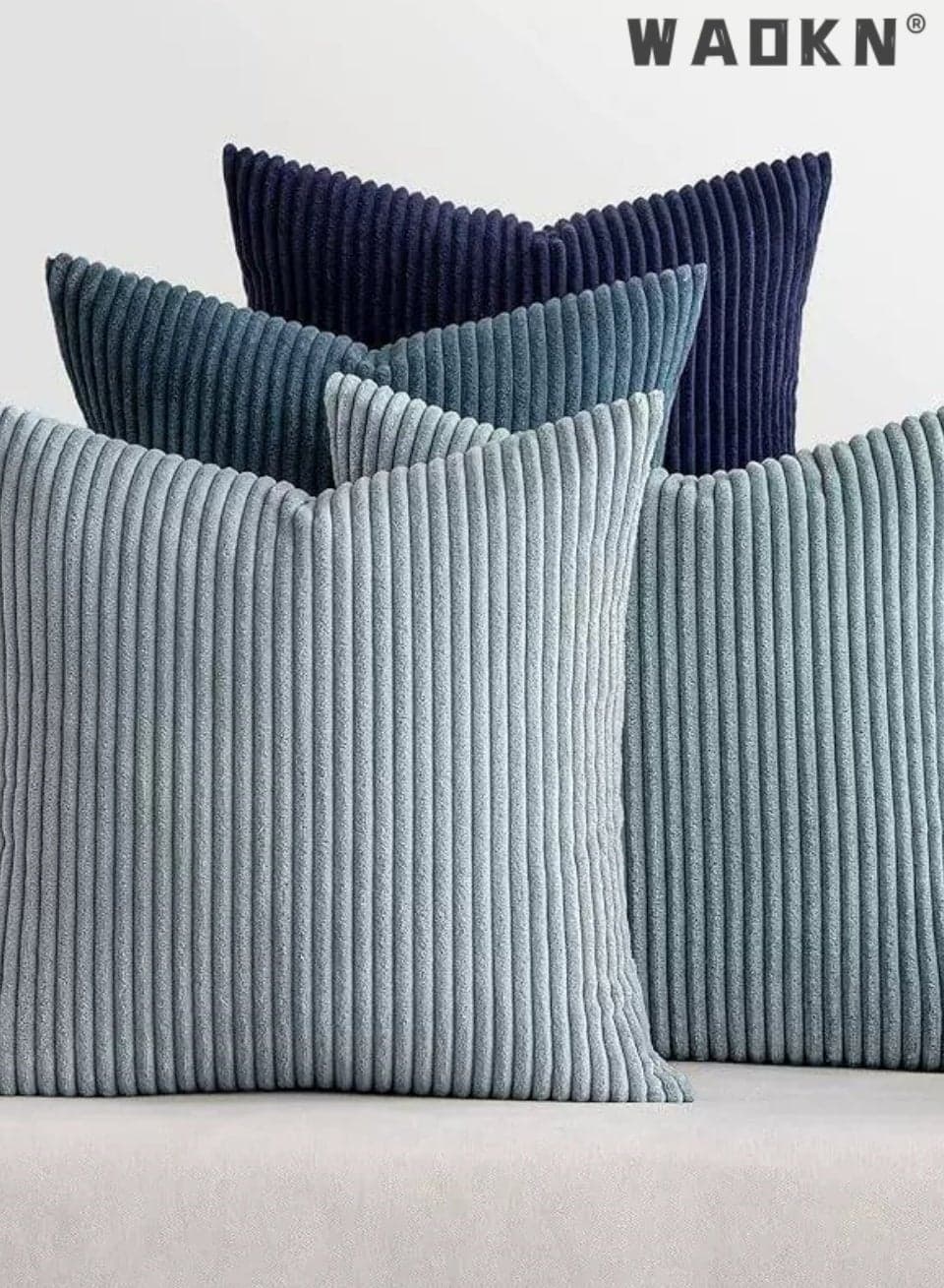 4 PCS Blue Cushion Covers,50cm x 50cm Winter Sofa Bed Colorful Cushions Soft Pillow Case,Striped corduroy pillowcase,Sofa pillowcase,Decorative Cushions Pillow Cover for Livingroom Bedroom, Invisible Zipper