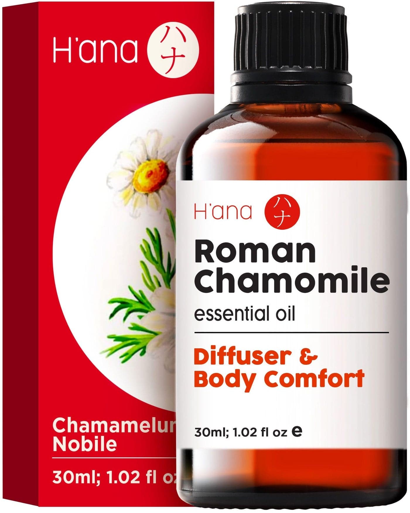 H'ana Roman Chamomile Essential Oil - 100% Pure and Natural Essential Oil for Face, Skin, Body, Aromatherapy - with a Soft, Floral-Herbal Fragrance (1 Fl Oz)