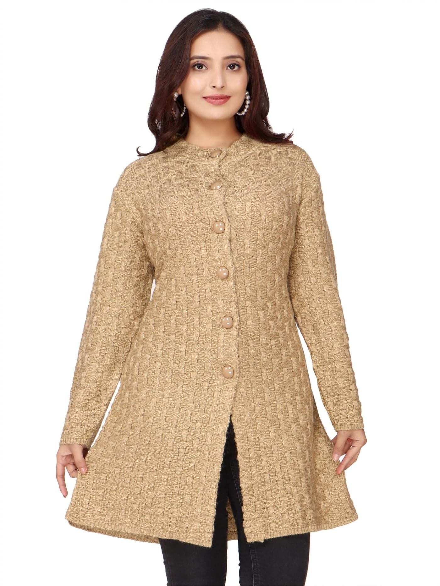 JANIYA Casual Winter Wear Stylish Long Cardigan Sweaters for Women's (Camel)
