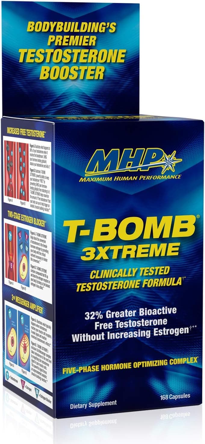 MHP TBomb 3xtreme Clinically Tested Testosterone Booster for Men Increase Libido 168 Count