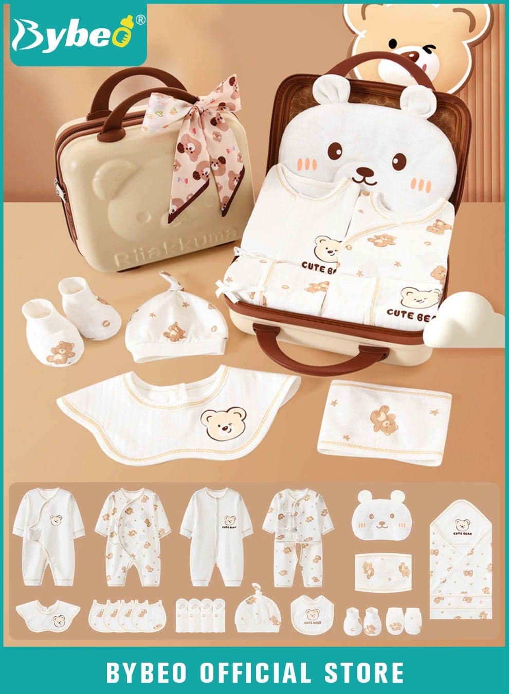 24PCS Newborn Baby Gifts Set, Newborn Layette Gift Set, Baby Clothes Accessories Set for Boys and Girls, Premium Cotton, Perfect Gift Box with Beautifully Suitcase for Spring Summer Autumn Winter