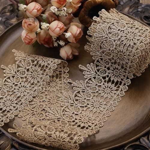Vintage Trim Ribbon Gold lace Trim Embroidery for Sewing Crafting Gift Wrapping DIY Home Decor Soft Fabric Embellishment for Handmade Projects48yards