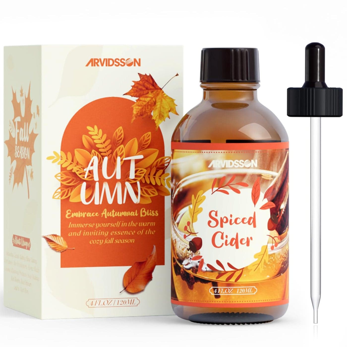 ARVIDSSON Fall Essential Oils Spiced Cider Fragrance Oil 4 Fl Oz 120ml Natural Spiced Cider Oil for Diffusers Candle Making Cozy Autumn Scented Oils