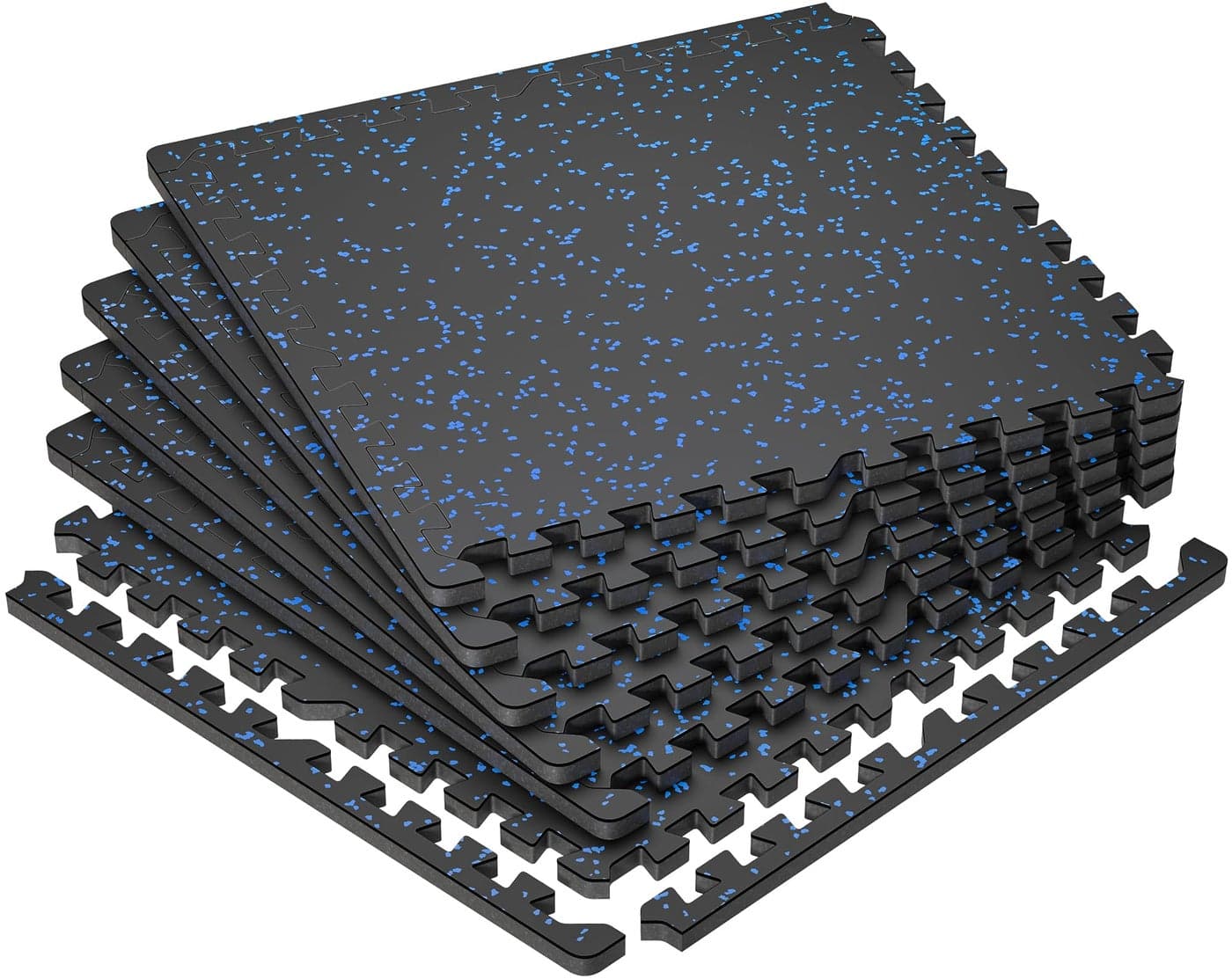 SUPERJARE 0.79'' Thick Rubber Top Exercise Equipment Mats, EVA Foam Mats with Rubber Top, Interlocking Rubber Floor Tiles for Home Gym, Protective Gym Flooring Mat, Black/Blue, 6 Pcs (24 Sq Ft)