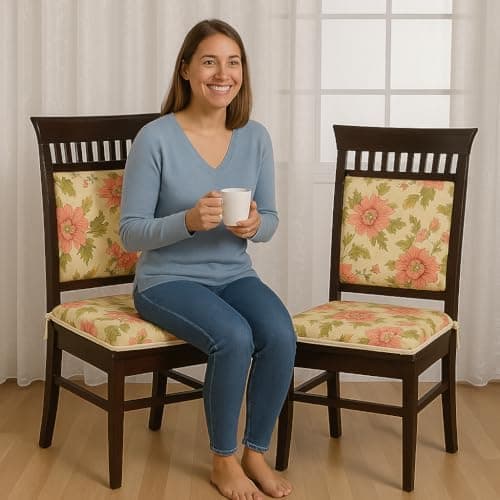 Swayam Pure Cotton Reversible Chair Set Pads with Loops 16X16 | Machine Washable Chair Pad Set of 1 | Indoor Square Cushion Seat Or Chair Pads