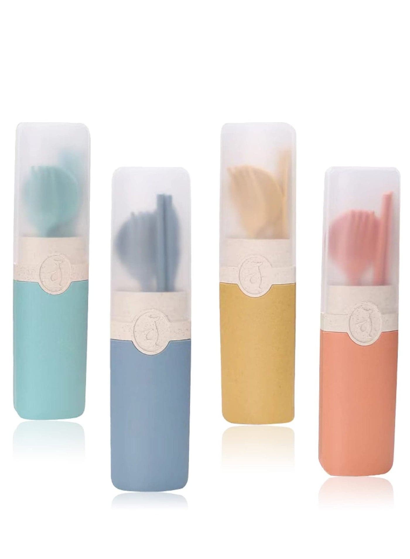 Wheat Straw Cutlery,4 Sets Portable Cutlery Spoon Knife Fork Tableware Set,Reusable Travel Flatware Set with Case for Kids Adults School Camping Family Daily Use(4 Colors)
