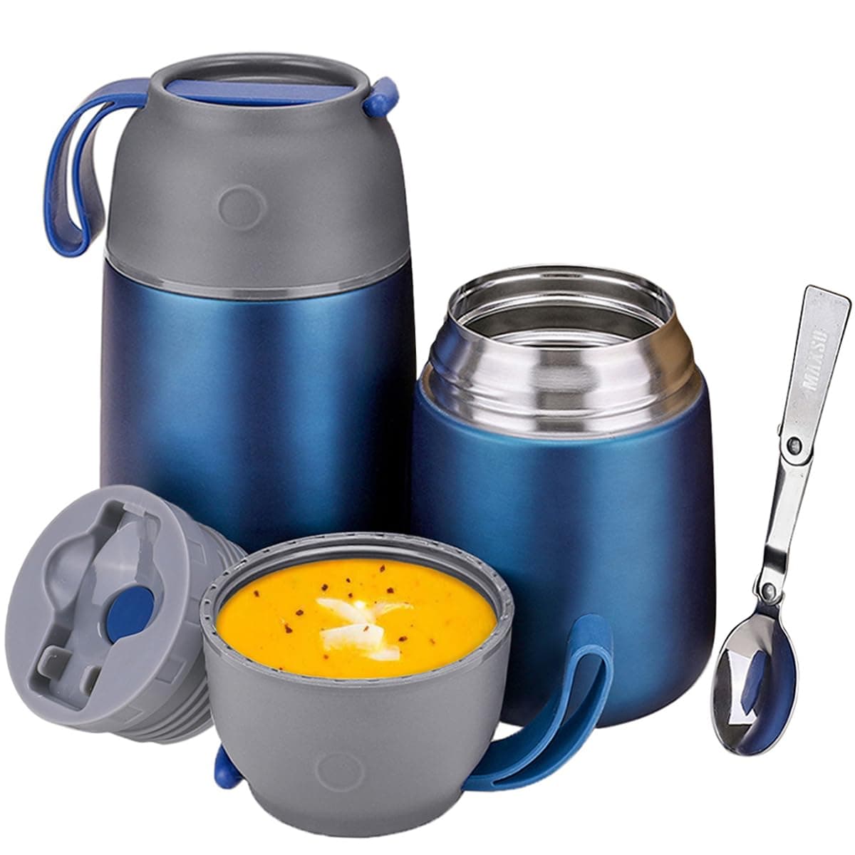Insulated Thermo Food Jar for Hot Cold Food for Kids Adult 1724 oz Soup Thermal Hot Food Containers for Lunch Triple Layer Insulation Stainless Steel Food Jar with Spoon 2 Pack Blue