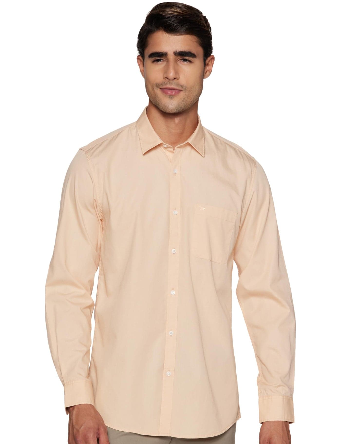 Peter England Men's Slim Fit Full Sleeve Cotton Solid Casual Shirt with Pocket Nude, 40