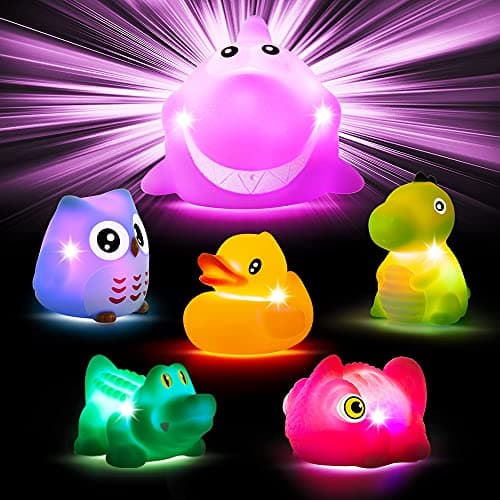 Woby Bath Toys for Toddlers 13No Hole Light Up Bath Toys Baby Bathtub Toys Bathroom Floating Animal Set with Colorful Flashing LED Light for Baby Funny Forest Animal Style