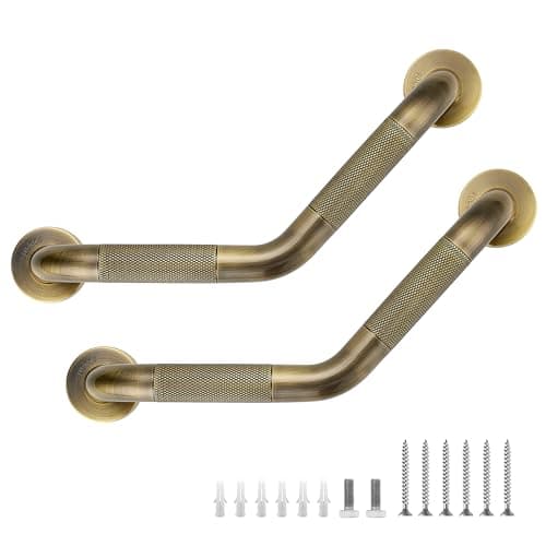 Grab Bars for Bathtubs and Showers 114 x 16 Angled Shower Grab Bar for Seniors Knurled Stainless Steel Handicap Grab Bars for Wall Antique Bronze 2 Pack