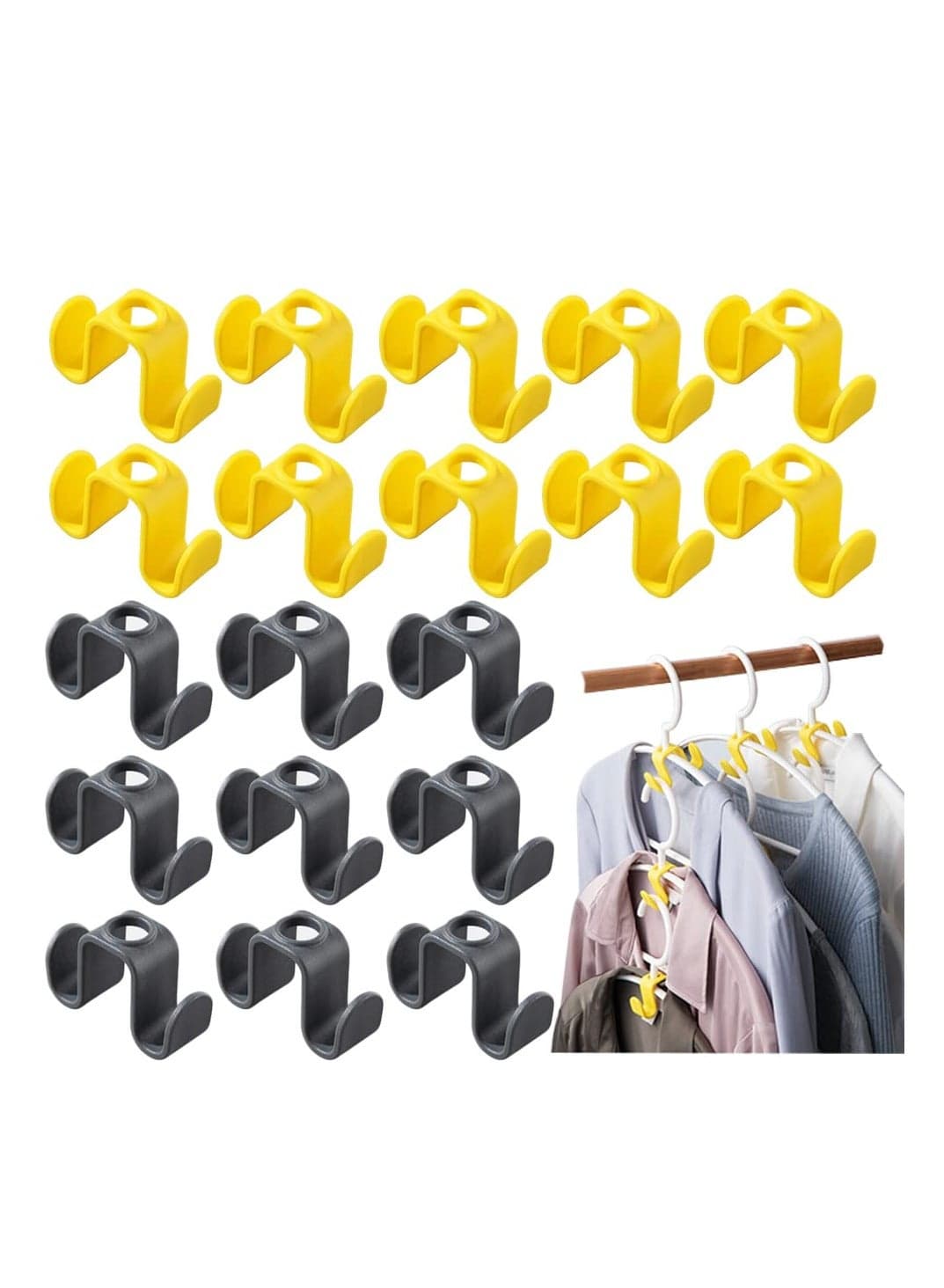 Clothes Hanger Connector Hooks, Double-Sided Coat Clothes Hanger Connector Hooks, Space-Saving Hanger for Organizing Clothes, Hanger Extender Clips Yellow/Black 40 Pcs