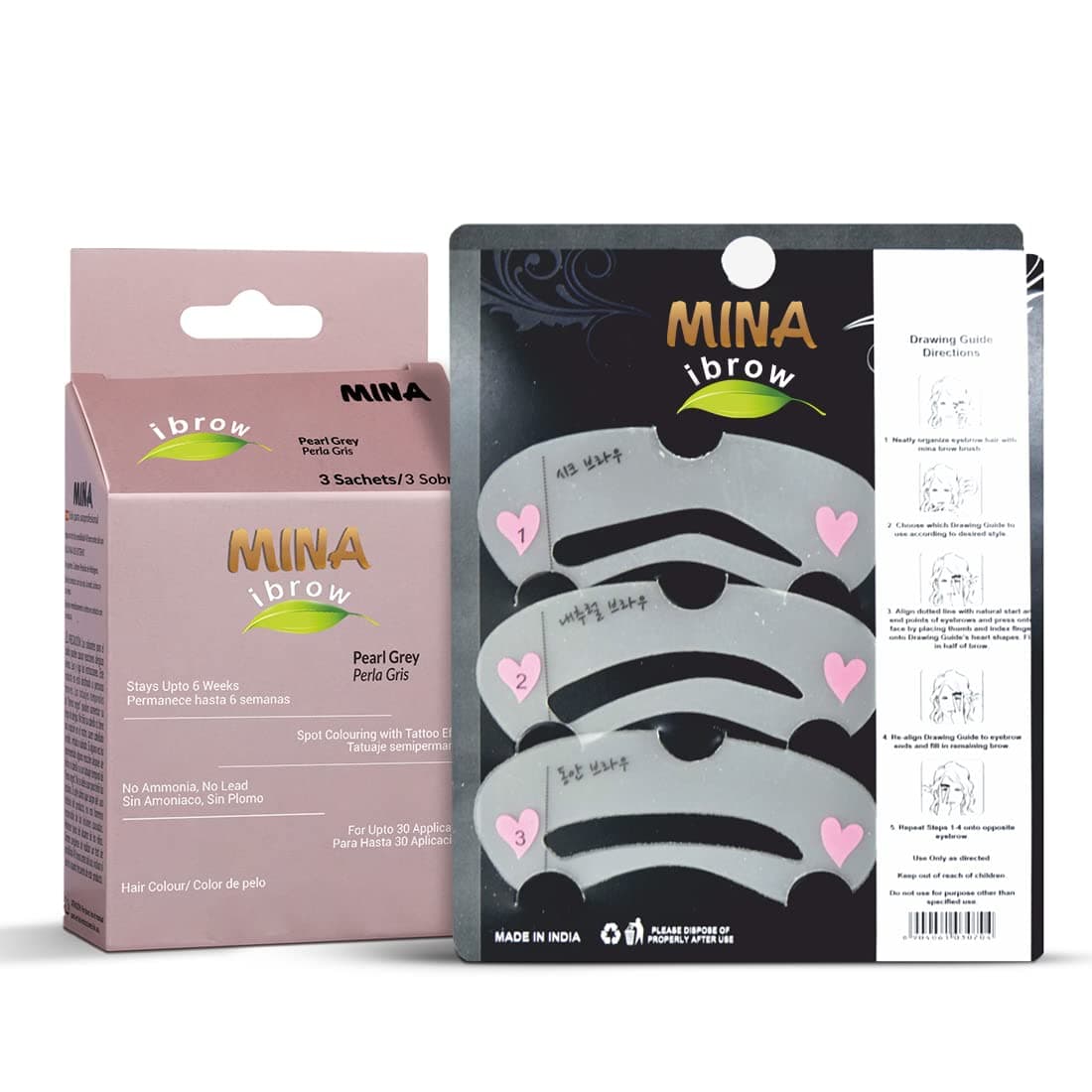 MINA ibrow Henna Regular Pack with StencilsCombo Pack Pearl Grey