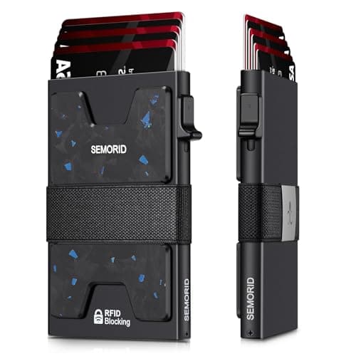 SEMORID Minimalist Wallet for Men, Slim RFID Blocking Mens Wallet, Aluminum Pop Up Card Case, Thin Metal Credit Card Holder with Cash Strap -12 Cards Storage
