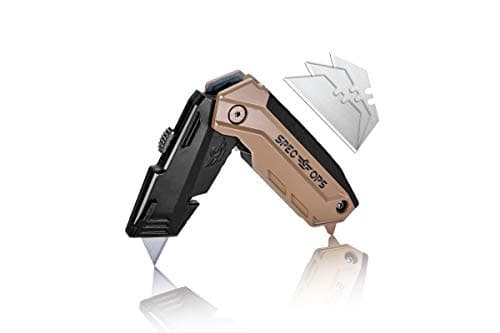 Spec Ops Tools Folding Utility Knife with Retractable Blade, Includes 3 Extra Blades in Handle Storage