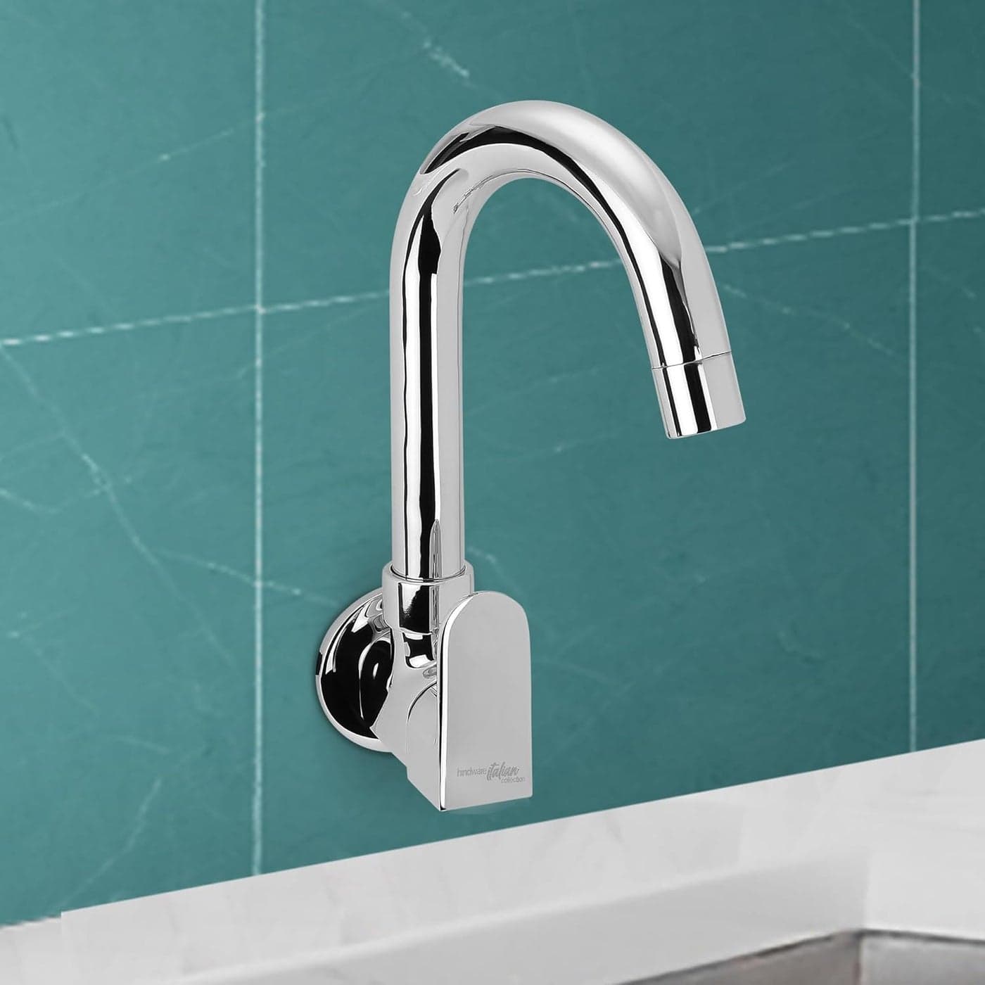 Hindware Italian Collection F340023CP Elegance Kitchen Sink Tap with Swivel Spout & Wall Flange (Wall Mounted), Brass with Chrome Finish, Kitchen Mixer Tap | 12-Year Manufacturer Warranty