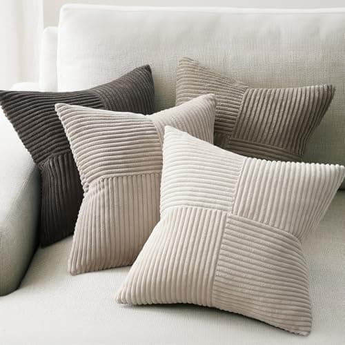 Topfinel 20×20 Pillow Covers Set of 4,Boho Large Neutral Throw Pillow Covers with Corduroy,Soft Accent Pillowcases for Couch,Bed,Living Room Home Decor (Cream,White)