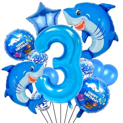 40 Inch 3 Balloon Number Cute Blue Shark Balloons Giant Foil Number 3 Balloon for Anniversary Supplies Kids Birthday Party Shark Themed Birthday Party Banquet Decoration