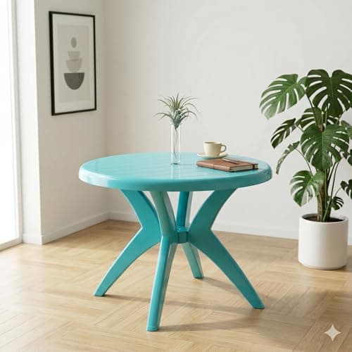 OAKNEST Supreme Marina Premium Round Plastic Dining Table | Durable Polypropylene Indoor & Outdoor Furniture | Weather-Resistant Patio, Garden, and Balcony Table | Aqua Blue