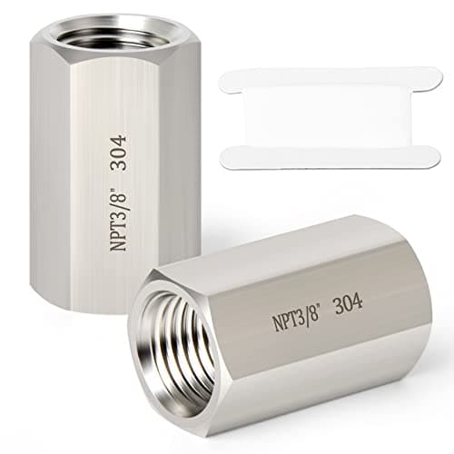 TAISHER 2PCS Forging of 304 Stainless Steel Full Hex Coupling, 3/8-Inch Female Pipe x 3/8-Inch Female Pipe Fitting