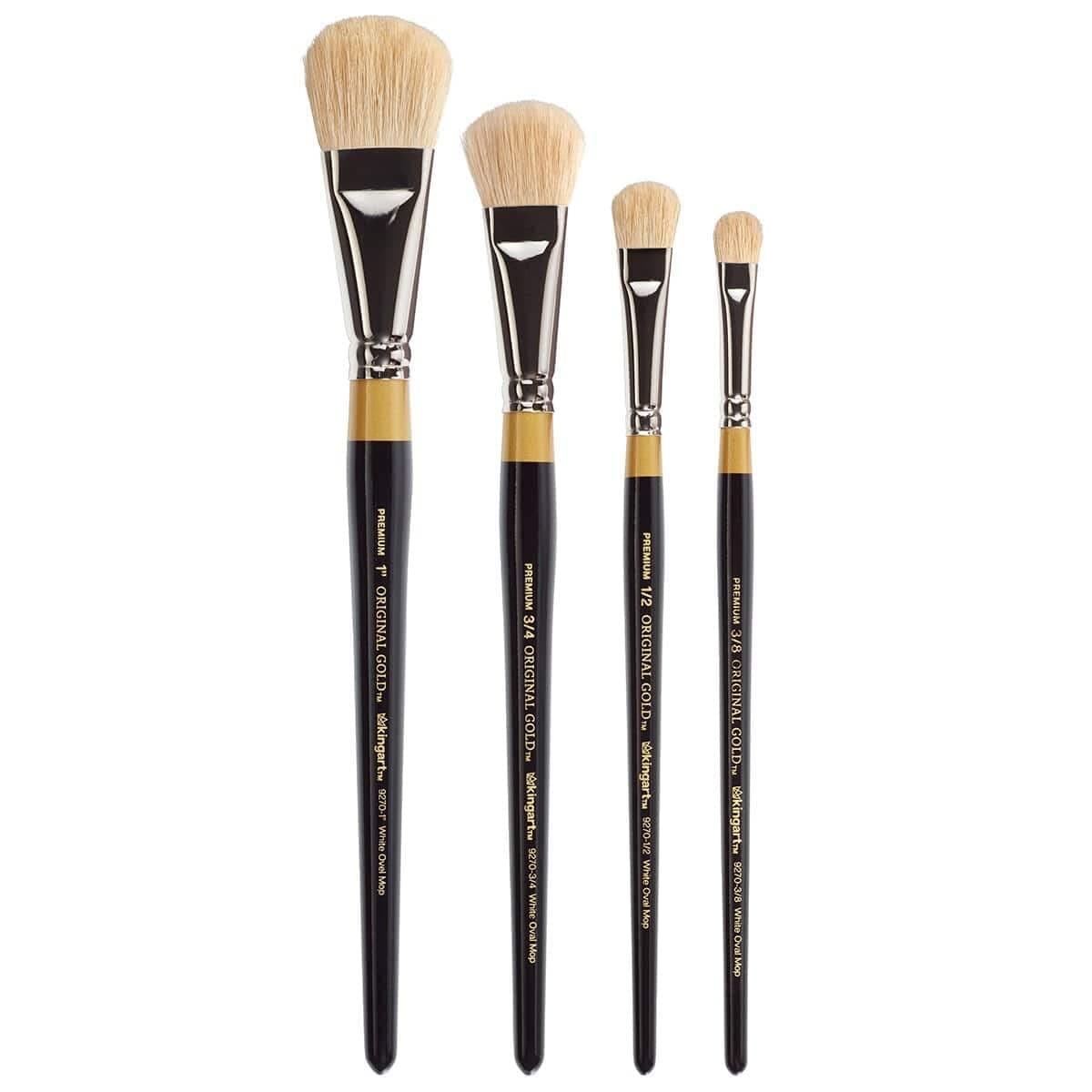 KINGART B096 Premium 4 pc Original Gold 9270 Series Oval MOP Brush Set Soft White Synthetic Hair for Acrylic Oil Watercolor Paint Short Handle 4 Brushes Sizes 38 12 34 1