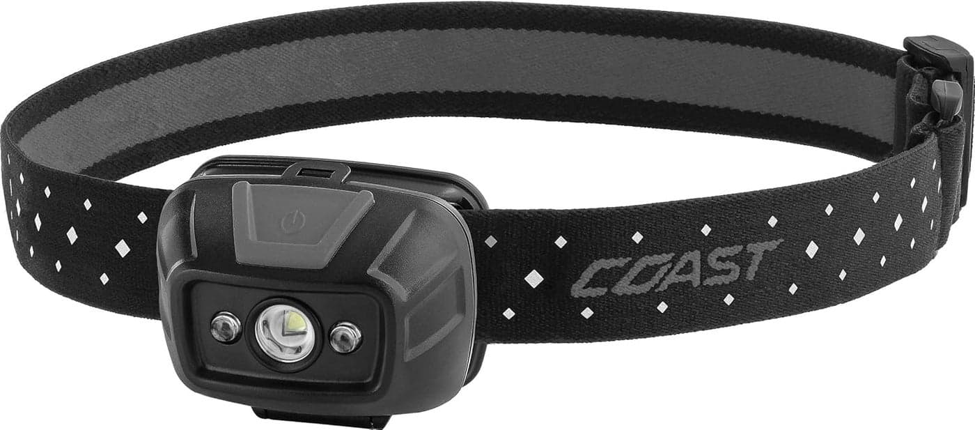 Coast FL19 365 Lumen Dual Color White Red LED Headlamp Batteries Hard Hat Clips Included Grey