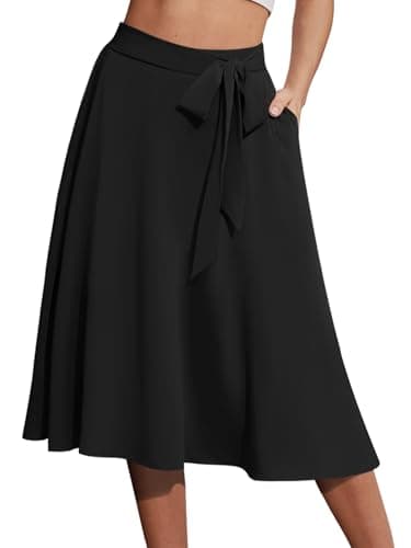 Yincro Women's A-Line Midi Skirt with Pockets High Waist Flared Below The Knee Skirts (Black, M)