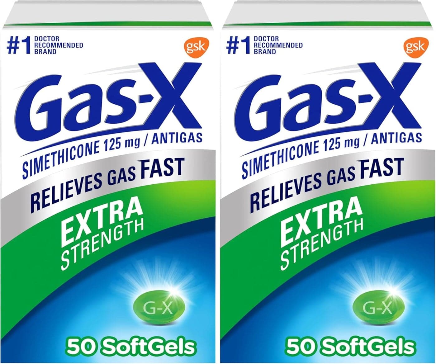 Extra Strength Gas Relief Softgels with Simethicone 125 mg 50 Count Pack of 2