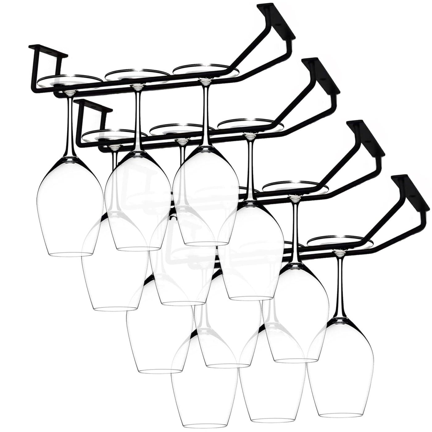 RedDreamer 108 Inch Black Wine Glass Rack Under Cabinet Wine Glass Holder Stainless Steel Stemware Rack Hanging Stemware Holder for Cabinet Kitchen Bar Set of 4