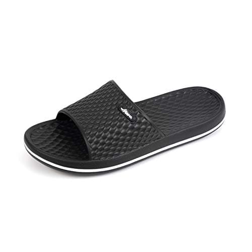 FUNKYMONKEY Women's Shower Slides - Non Slip Quick Drying Sandals for Women – Lightweight Pool Beach Bathroom Slippers Indoor Outdoor(7 M US, Black/FMB)