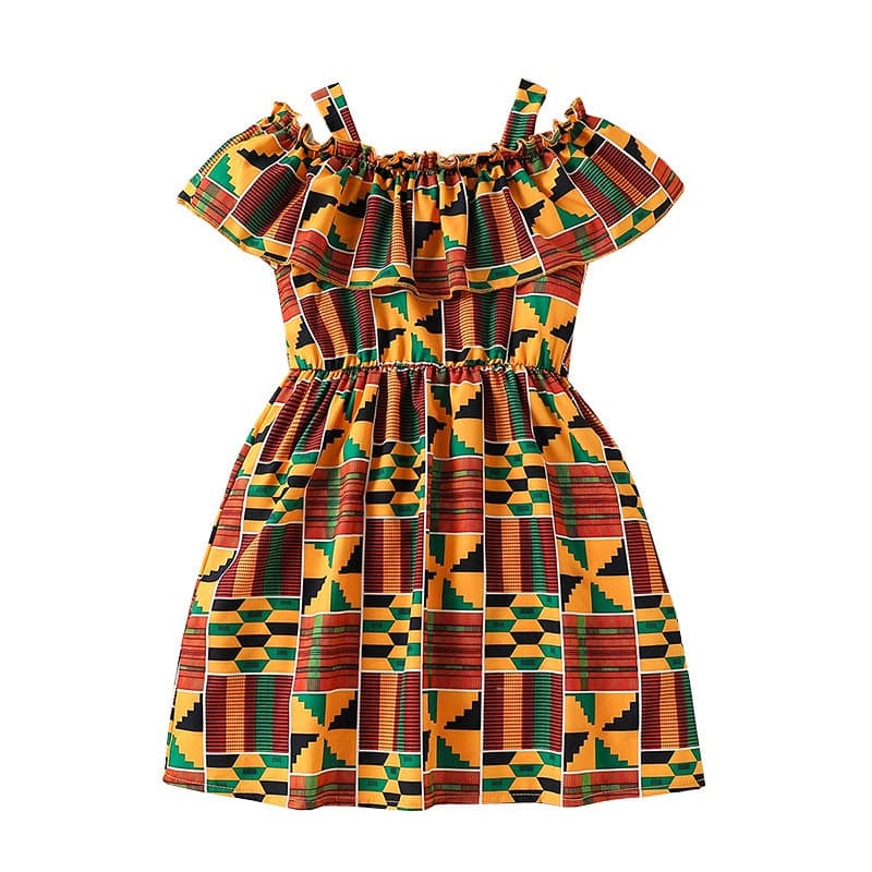 Children'S Girls' Summer African Bohemian Style Suspender Lotus Leaf Collar Dress Kidsren'S Clothing Ins