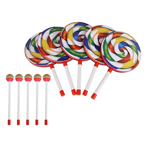 lovermusic Lovermusic 5PCS Lollipop Shape Drum Hand Drum Musical Sound Musical Instruments Colorful
